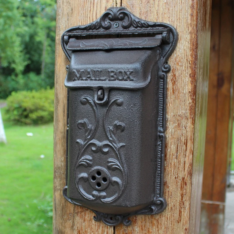 European Vintage Home Garden Decor Middle Size Heavy Sturdy Cast Iron Wall Mounted Mail Box Post Mailbox Letter Boxes | Дом и сад