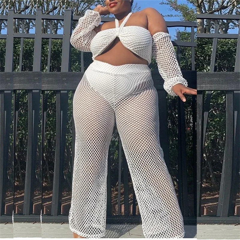 Sexy Clubwear See-through Lady Summer Two Piece Sets Plus Size Halter Backless Crop Tops High Waist Straight Pants Mesh Outfits
Sexy Clubwear See-through Lady Summer Two Piece Sets Plus Size Halter Backless Crop Tops High Waist Straight Pants Mesh Outfits