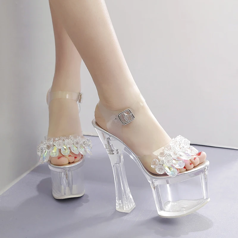 18cm super high heel thick heel sandals platform platform transparent crystal open toe women's shoes
18cm super high heel thick heel sandals platform platform transparent crystal open toe women's shoes