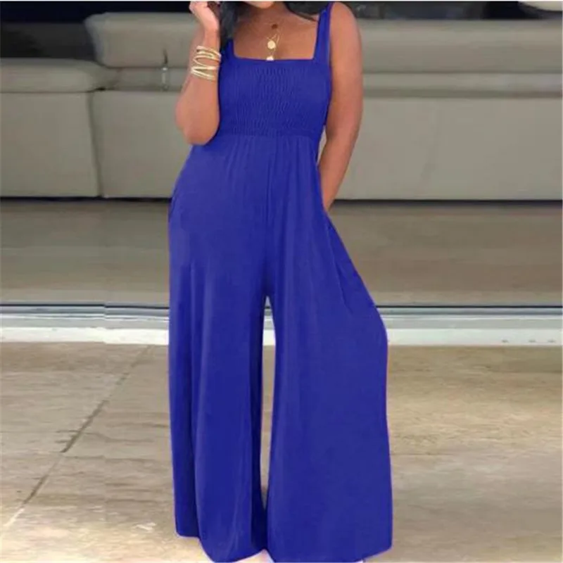 Women Jumpsuit Ladies Casual Loose Wide Leg Trousers Sleevelss Strap Ruched High Waist Pants Solid Color Rompers Female Overalls
Women Jumpsuit Ladies Casual Loose Wide Leg Trousers Sleevelss Strap Ruched High Waist Pants Solid Color Rompers Female Overalls