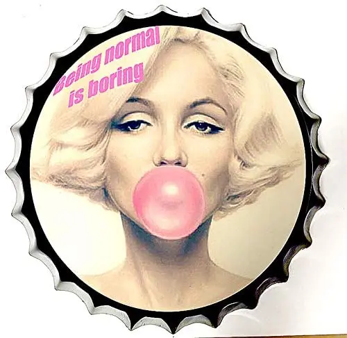 

Retro Sign Sexy Lady Bottle Caps Retro Metal Tin Sign Diameter Being Normal is Boring - Handcrafts Home Decor Bar Plaque Lounge