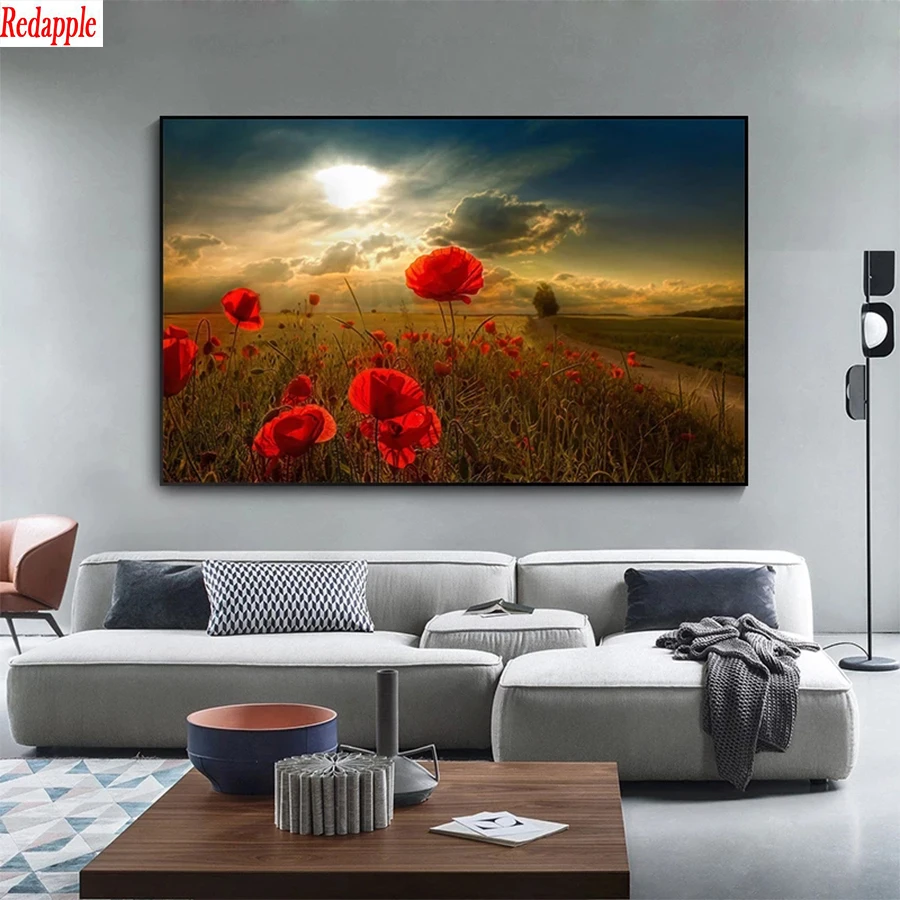 

5d diy diamond painting Natural scenery, red poppies diamond painting cross stitch mosaic embroidery diamond round square