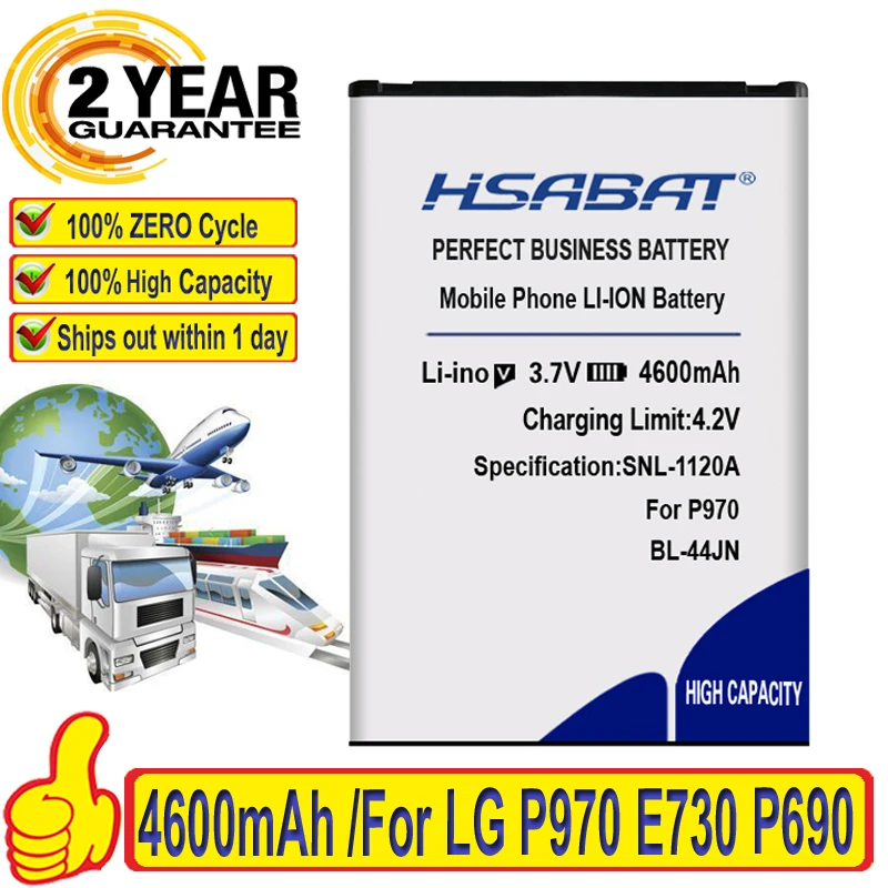 HSABAT 4600mAh BL 44JN Мобильный телефон Аккумулятор для LG P970 E730 P690 P693 E510 C660 p698 c660 ms840 L5 E610