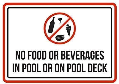 Guadalupe Ross Metal Tin Sign New No Food Or Beverages in Pool Or On Pool Deck Spa Warning Wall Decor Metal Sign
Guadalupe Ross Metal Tin Sign New No Food Or Beverages in Pool Or On Pool Deck Spa Warning Wall Decor Metal Sign