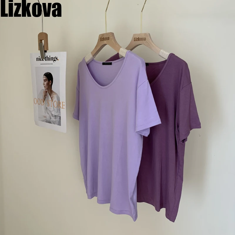 Футболка Lizkova женская с коротким рукавом и круглым вырезом свободная хлопковая