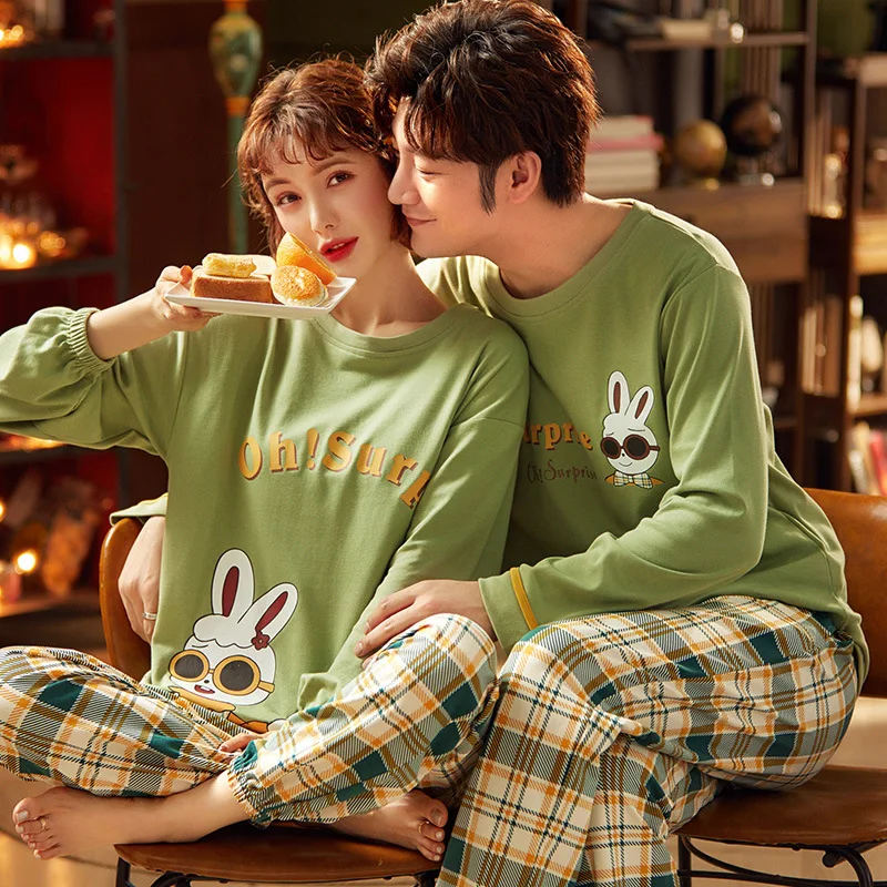 Пижама женская, зимняя, хлопковая, с длинным рукавом и принтом кролика 
Пижама женская, зимняя, хлопковая, с длинным рукавом и принтом кролика