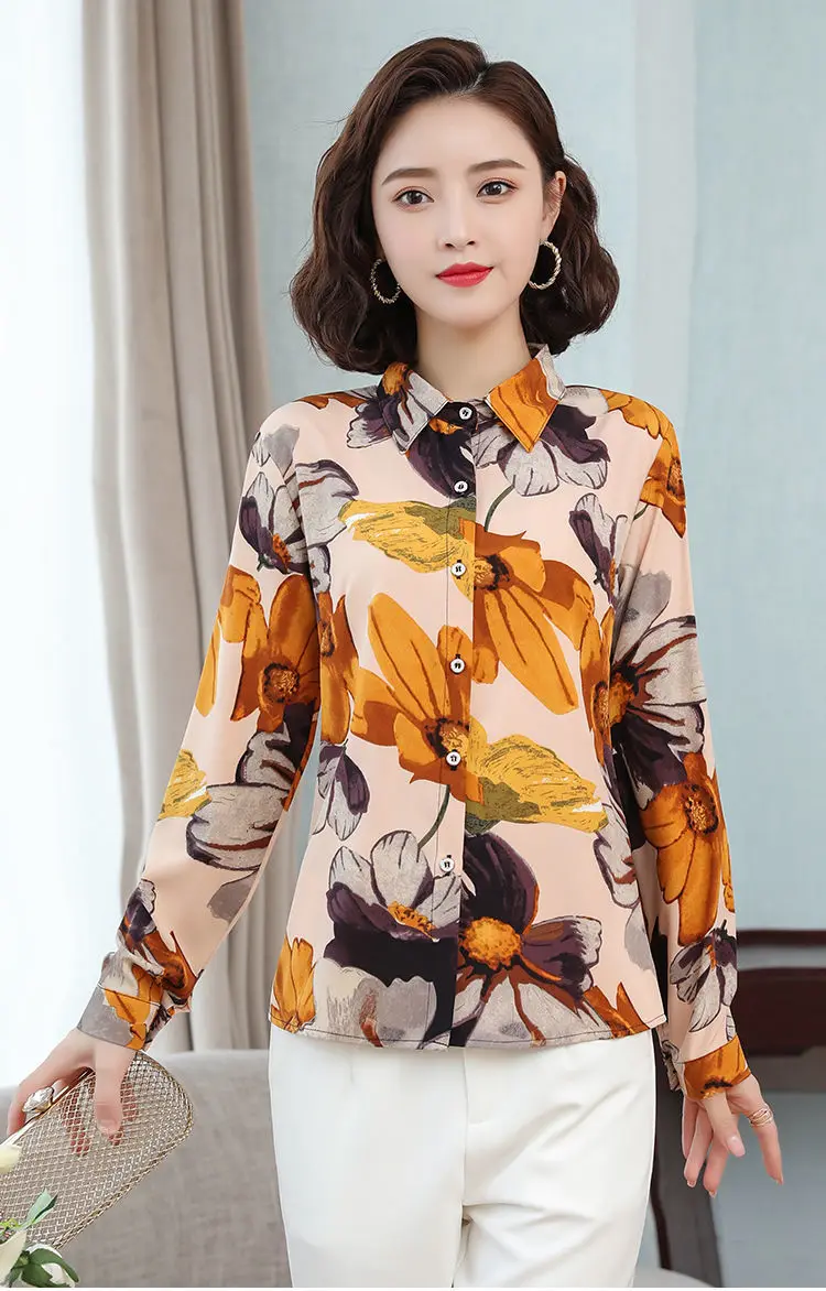 Long-sleeved Slim Printed Chiffon Shirt Women Single-breasted Simple Commuter Fashion Lapel Bottoming Blouse Female Spring 2020 
Long-sleeved Slim Printed Chiffon Shirt Women Single-breasted Simple Commuter Fashion Lapel Bottoming Blouse Female Spring 2020