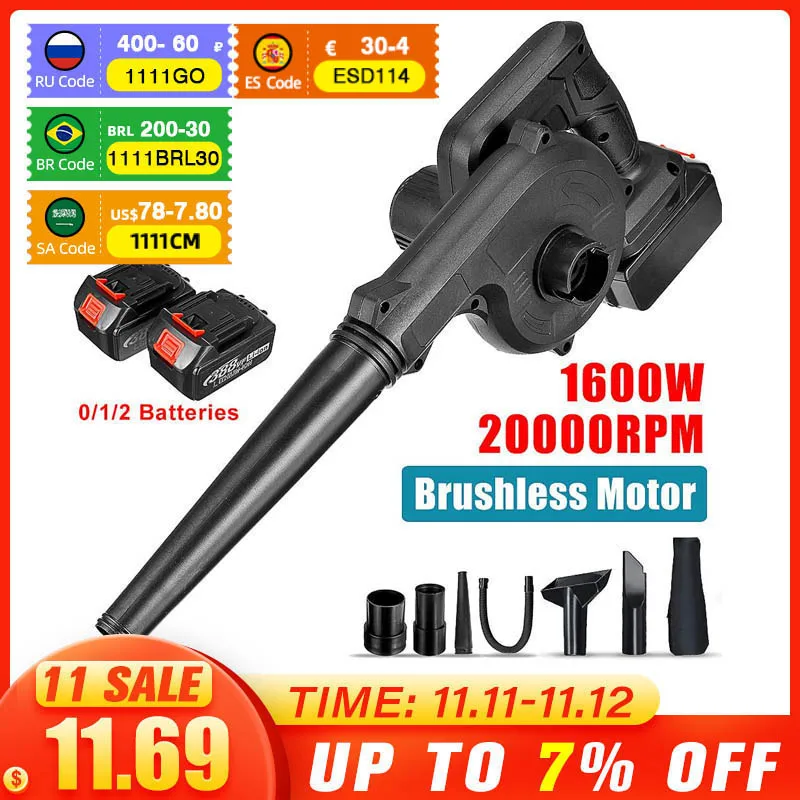 1600 Вт 2 в 1 беспроводная Электрическая воздуходувка, выдувание и всасывание, пылесборник, турбо-воздуходувка, пылесос для Makita, батарея 18 в
1600 Вт 2 в 1 беспроводная Электрическая воздуходувка, выдувание и всасывание, пылесборник, турбо-воздуходувка, пылесос для Makita, батарея 18 в