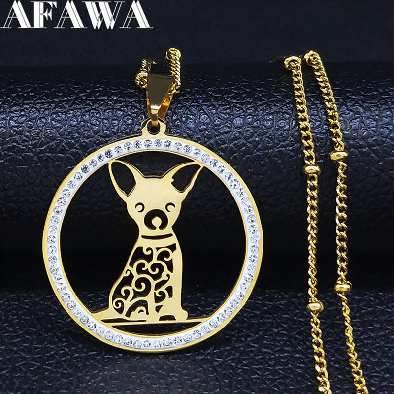 Pet Dog Chihuahua Crystal Stainless Steel Charm Necklaces Women Gold Color Statement Necklace Jewelry bijoux femme N148S01
Pet Dog Chihuahua Crystal Stainless Steel Charm Necklaces Women Gold Color Statement Necklace Jewelry bijoux femme N148S01
