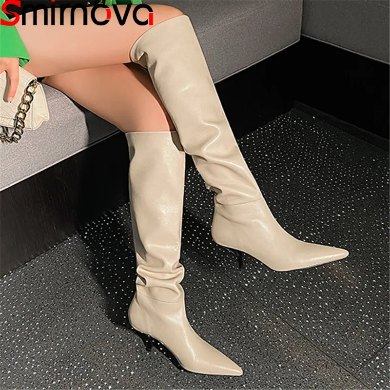 Smirnova 2020 New arrival knee high boots genuine leather boots stiletto heels pointed toe fashion women boots black 
Smirnova 2020 New arrival knee high boots genuine leather boots stiletto heels pointed toe fashion women boots black