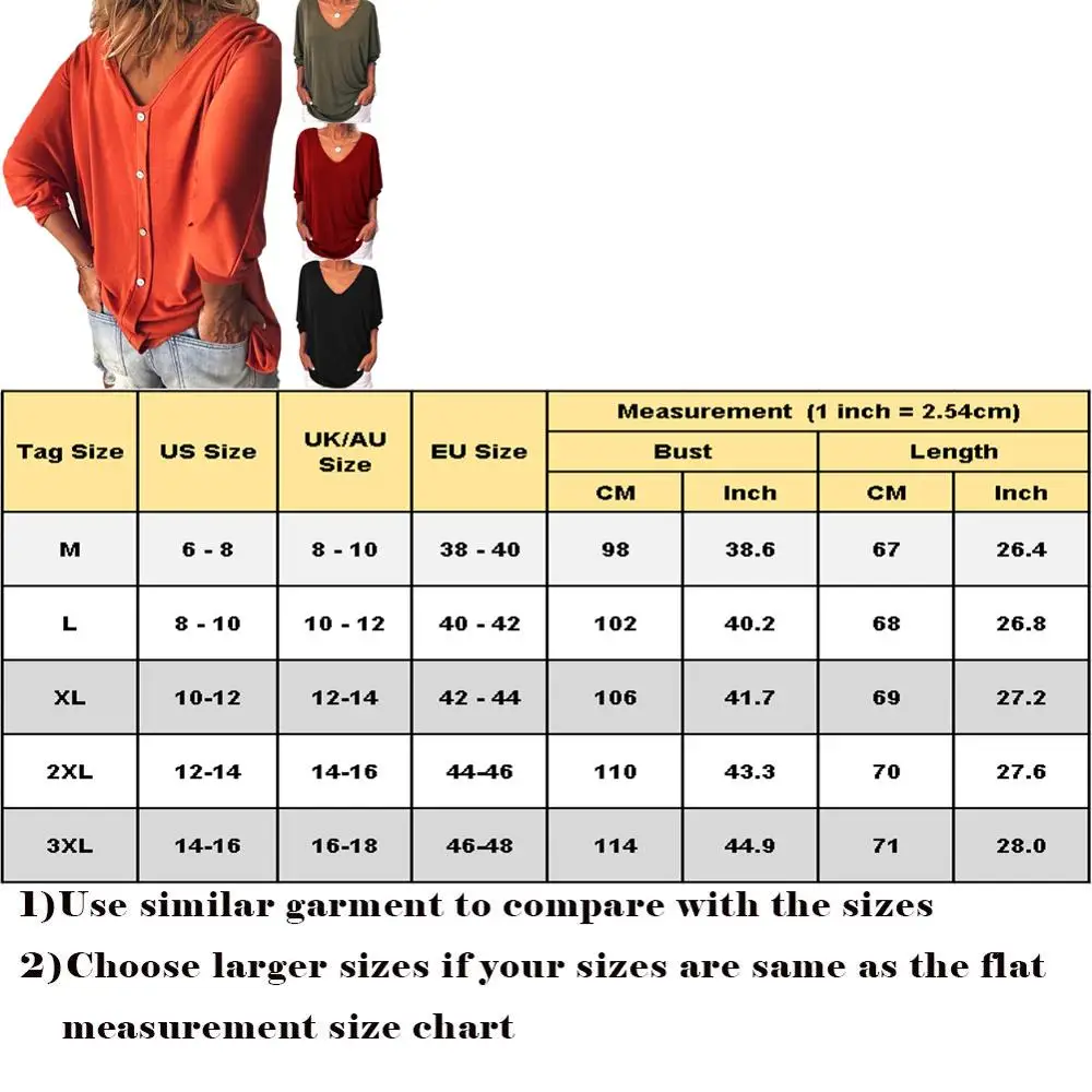 Women's 3/4 Sleeve V-Neck Tee Shirts Plus Size Large Back Button Tops T-shirt New Fashion 
Women's 3/4 Sleeve V-Neck Tee Shirts Plus Size Large Back Button Tops T-shirt New Fashion