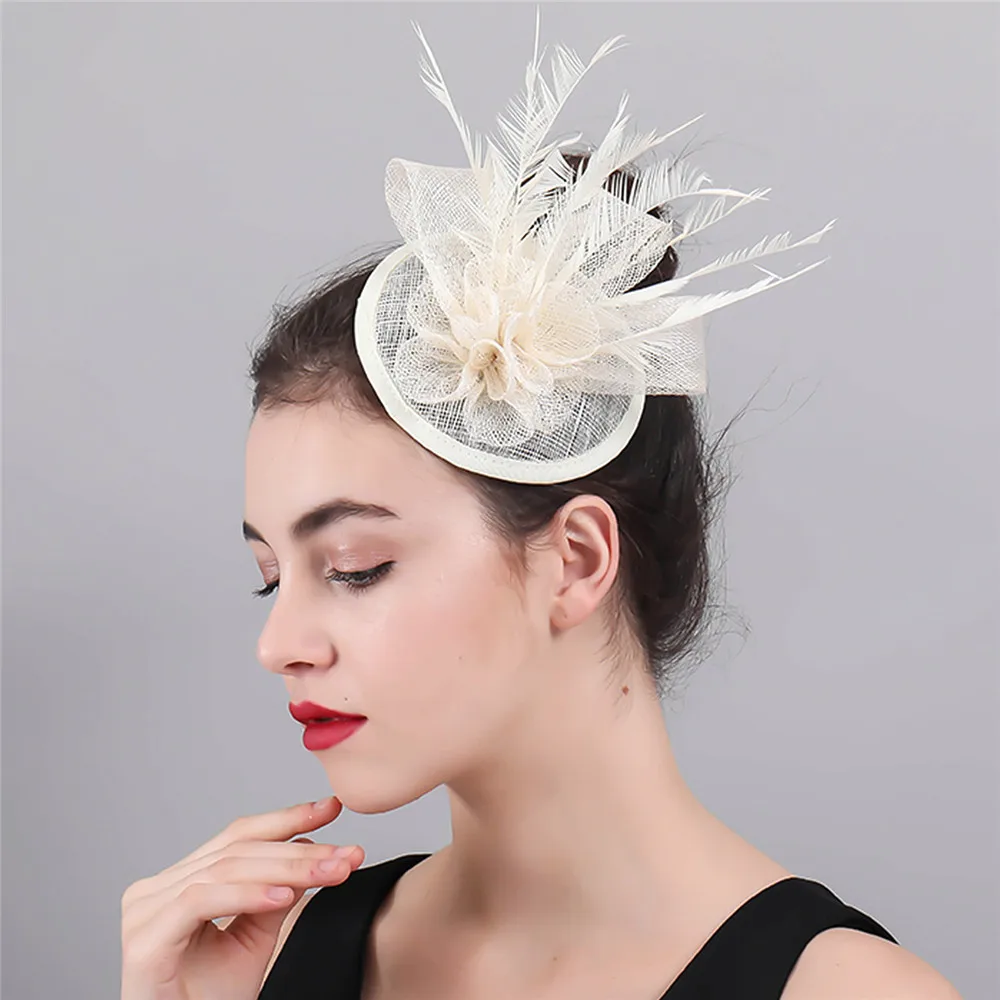 

Ivory Fascinator Hat Ladies Wedding Sinamay Headpiece Fancy Feather Women Hair Accessories Church Cocktail Race Headwear Clip