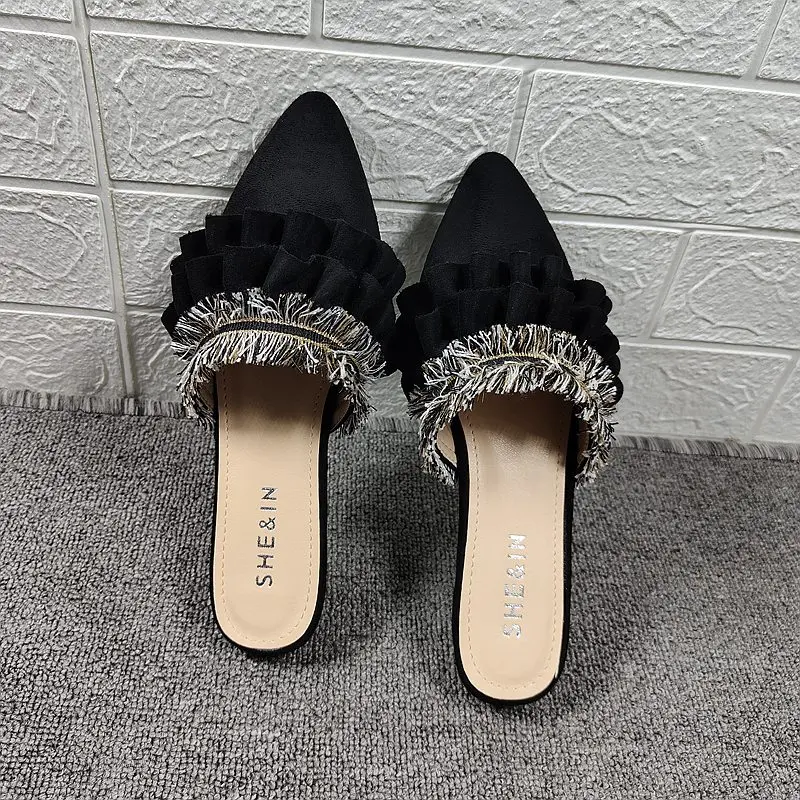 Flat Shoes Female Flock Shallow Fringe Womens Slippers Outdoor Pointed Toe Low Slides Summer Cover Rubber Basic PU Pointed Toe L 
Flat Shoes Female Flock Shallow Fringe Womens Slippers Outdoor Pointed Toe Low Slides Summer Cover Rubber Basic PU Pointed Toe L