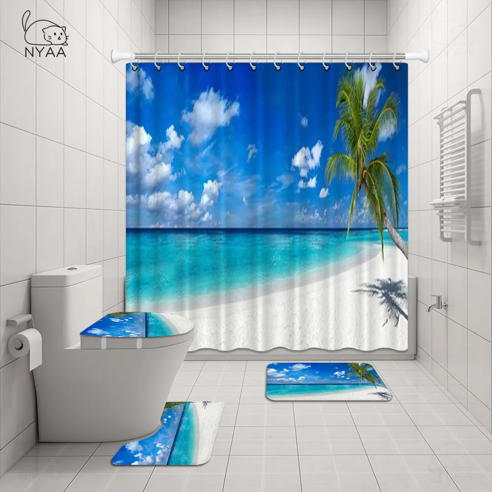 Coastal Scenery Beach Tarpaulin Shower Curtain Bathroom Curtains Coconut Trees And Sunrise View Toilet Seat Cover Set
Coastal Scenery Beach Tarpaulin Shower Curtain Bathroom Curtains Coconut Trees And Sunrise View Toilet Seat Cover Set