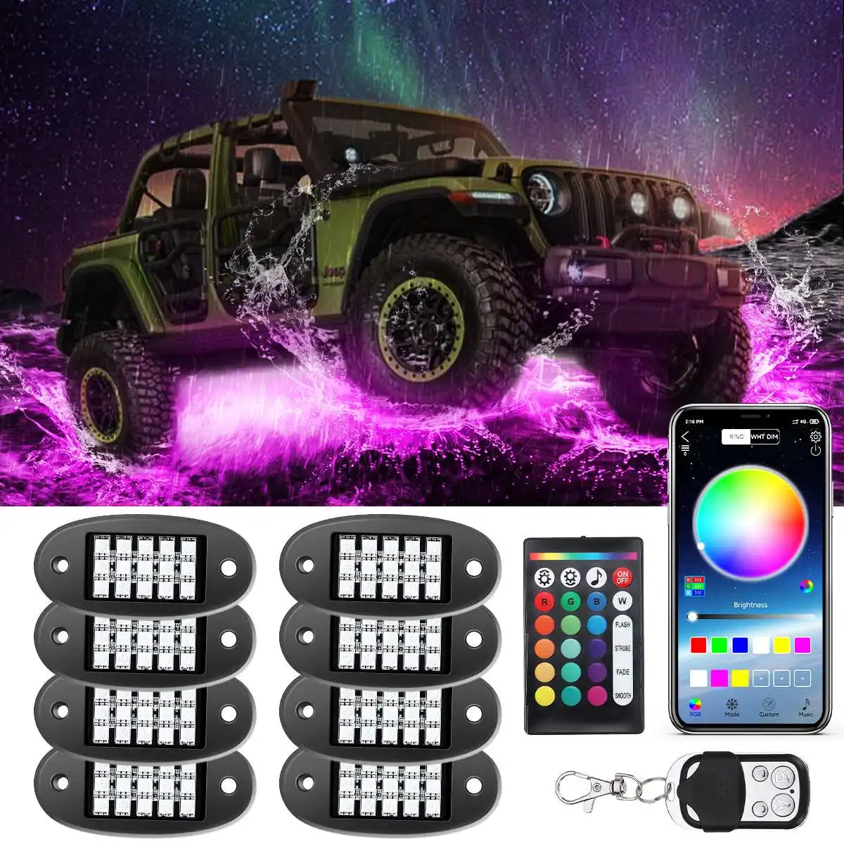AMBOTHER Waterproof 8pcs 120 RGB LED Rock Lights Underglow Light Atmosphere Lamp For Off Road Trucks Car ATV SUV Vehicle Boat
AMBOTHER Waterproof 8pcs 120 RGB LED Rock Lights Underglow Light Atmosphere Lamp For Off Road Trucks Car ATV SUV Vehicle Boat