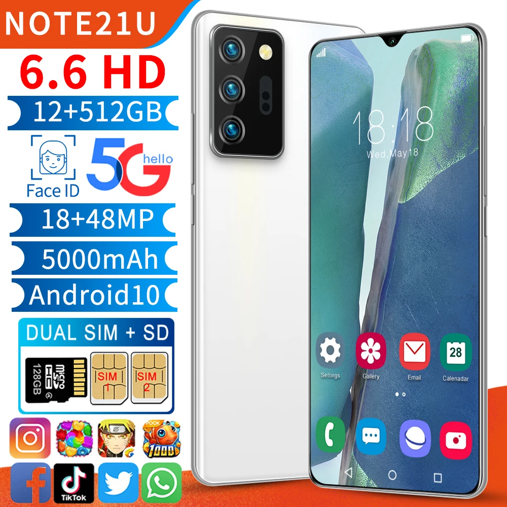 2021 New Global Version Note21U Smartphone 5000mAh 12+512GB 6.6Inch Dual SIM Dual Standby Support Face ID 5G Android CellPhone
2021 New Global Version Note21U Smartphone 5000mAh 12+512GB 6.6Inch Dual SIM Dual Standby Support Face ID 5G Android CellPhone