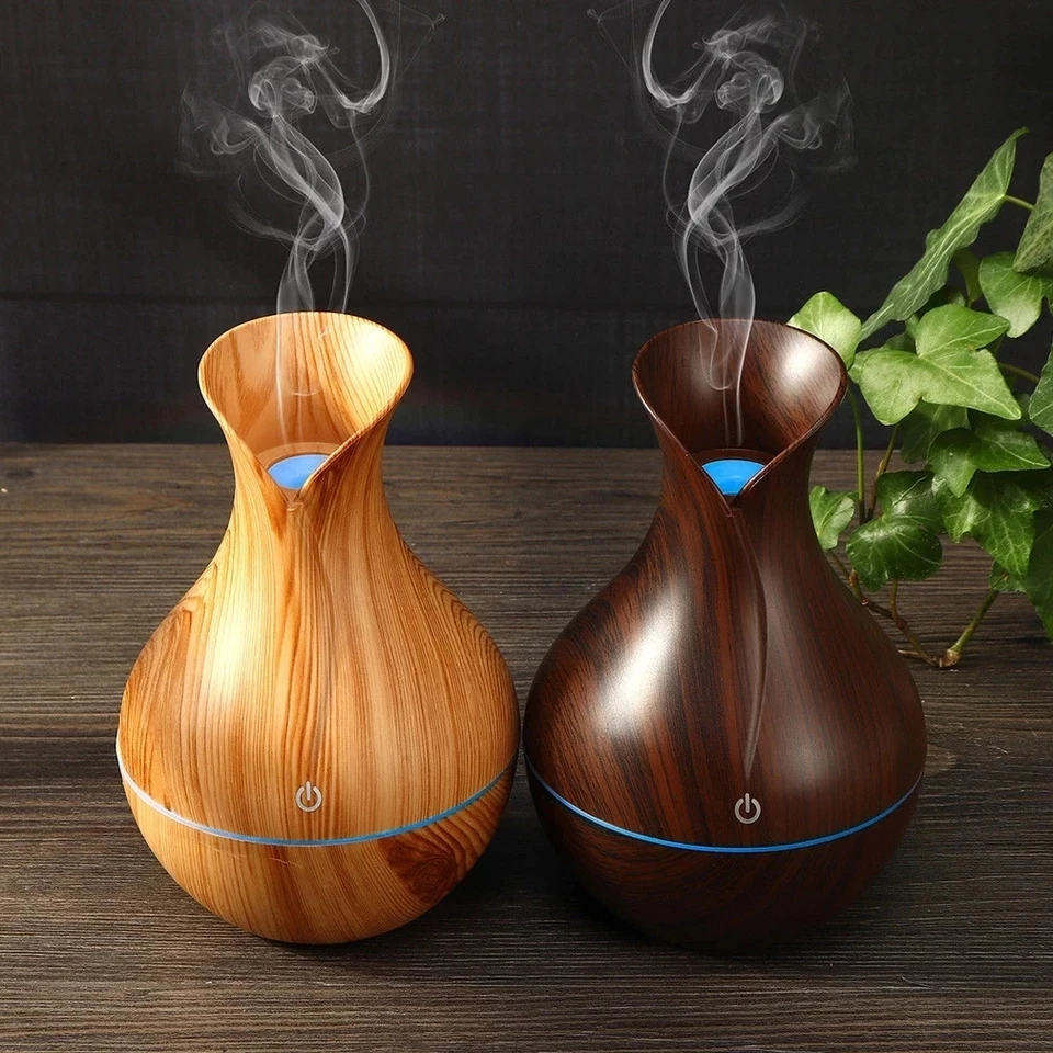 

@ 130ml Led Essential Oil Diffuser Humidifier Usb Aromatherapy Wood Grain Vase Aroma 7 Colors Lights for Home Led Lamp Electric