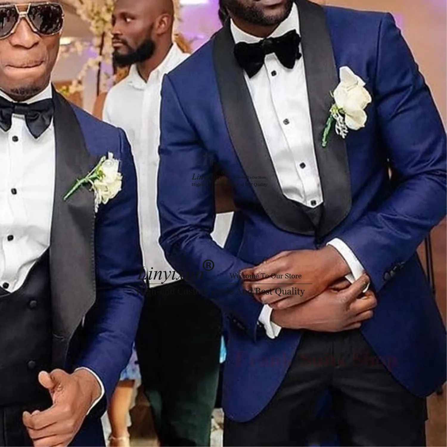 Men Suits Light Navy Blue and Black Groom Tuxedos Shawl Lapel Groomsmen Wedding Best Man(Blazer+Pants) costume homme
Men Suits Light Navy Blue and Black Groom Tuxedos Shawl Lapel Groomsmen Wedding Best Man(Blazer+Pants) costume homme