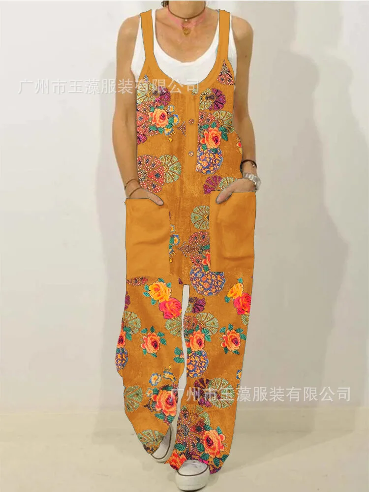 Plus Size Printed Jumpsuit Women Cotton and Linen Casual Loose Spring Summer Fashion Jumpsuits Lugentolo
Plus Size Printed Jumpsuit Women Cotton and Linen Casual Loose Spring Summer Fashion Jumpsuits Lugentolo