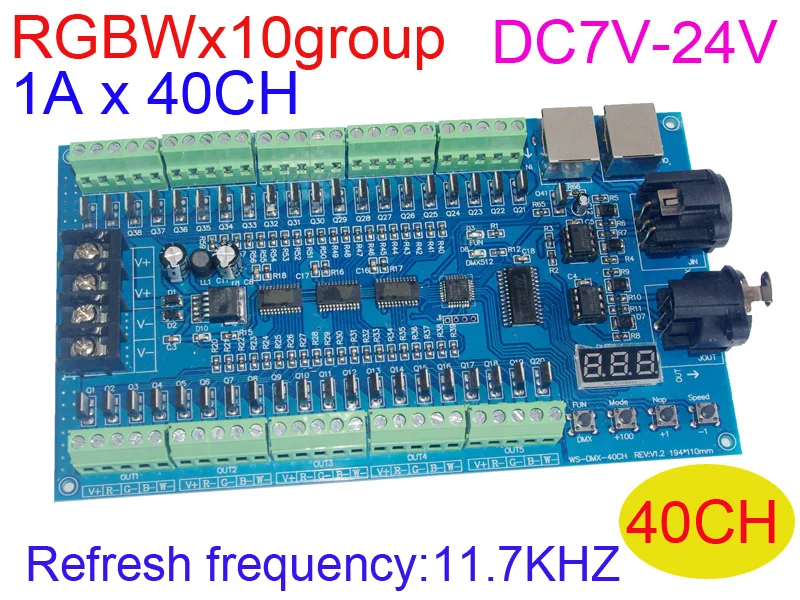 Светодиодный декодер 40CH DMX512 CV, RGBW 10 группа 16 бит; DC7V-24V вход; 1Ax40 канальный выход RGBW
Светодиодный декодер 40CH DMX512 CV, RGBW 10 группа 16 бит; DC7V-24V вход; 1Ax40 канальный выход RGBW