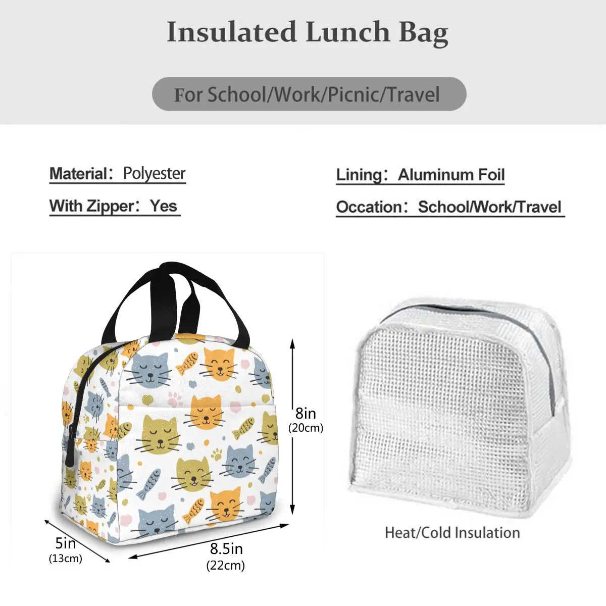 Cute Cat Lunch Bag, Durable Bento Pouch, Thermal Insulated Lunch Box,Tote Cooler Bag, Lunch Container Contracted Style
Cute Cat Lunch Bag, Durable Bento Pouch, Thermal Insulated Lunch Box,Tote Cooler Bag, Lunch Container Contracted Style