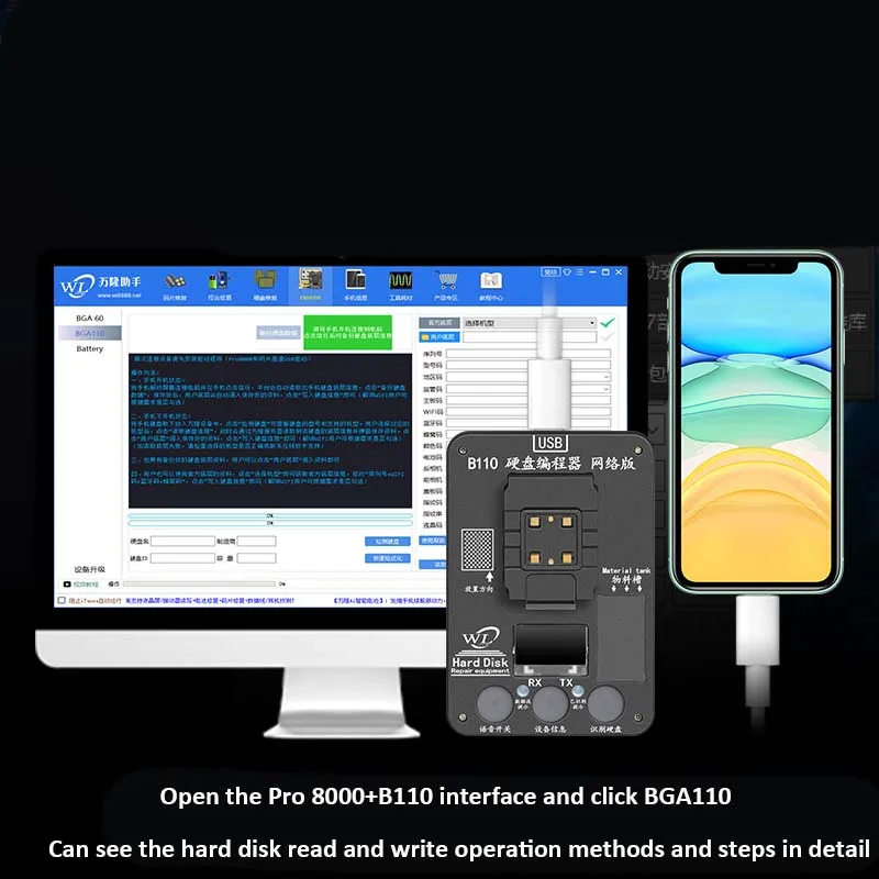 WL B110 Hard Disk Programmer NAND HDD Read Write Data Backup Memory Upgrade for iPhone 8 Plus/X /Xs/Xs Max/11/11 Pro MAX
WL B110 Hard Disk Programmer NAND HDD Read Write Data Backup Memory Upgrade for iPhone 8 Plus/X /Xs/Xs Max/11/11 Pro MAX