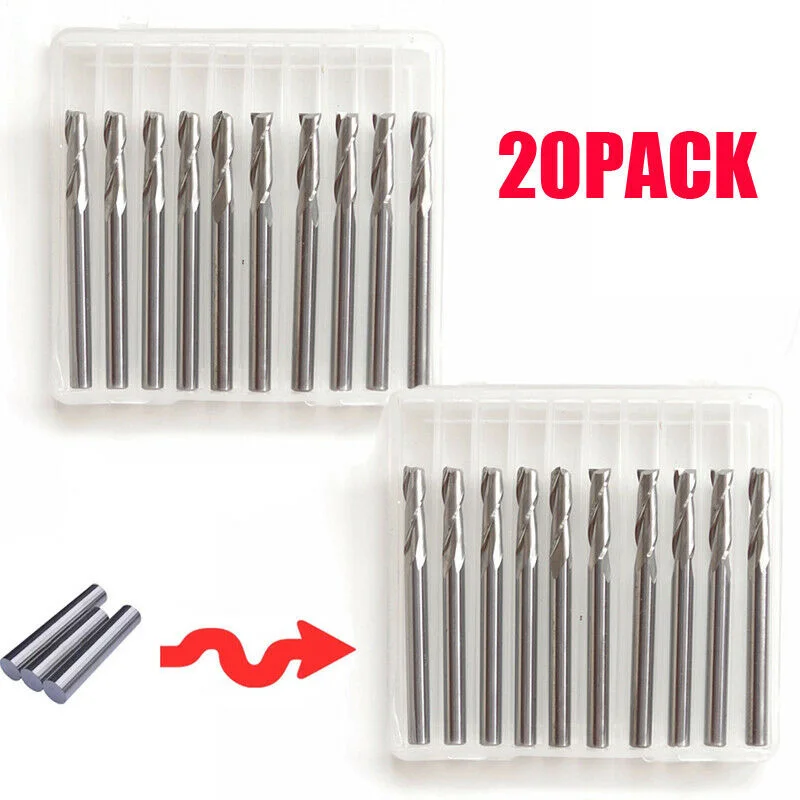 20Pcs 1/8\" Solid Carbide Flat Nose End Mill CNC Router Bits Single Flute Spiral Set Kit Tool Part Accessories
20Pcs 1/8\" Solid Carbide Flat Nose End Mill CNC Router Bits Single Flute Spiral Set Kit Tool Part Accessories