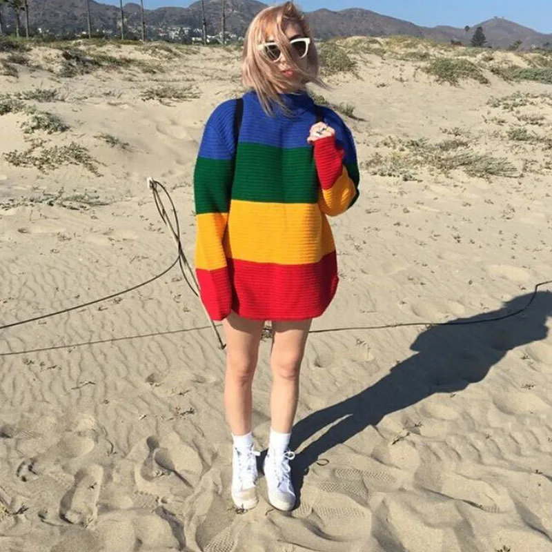 2020 Korean Fashion Women Thick Sweater Casual Rainbow Striped Turtleneck Long Sleeves Pullovers
2020 Korean Fashion Women Thick Sweater Casual Rainbow Striped Turtleneck Long Sleeves Pullovers