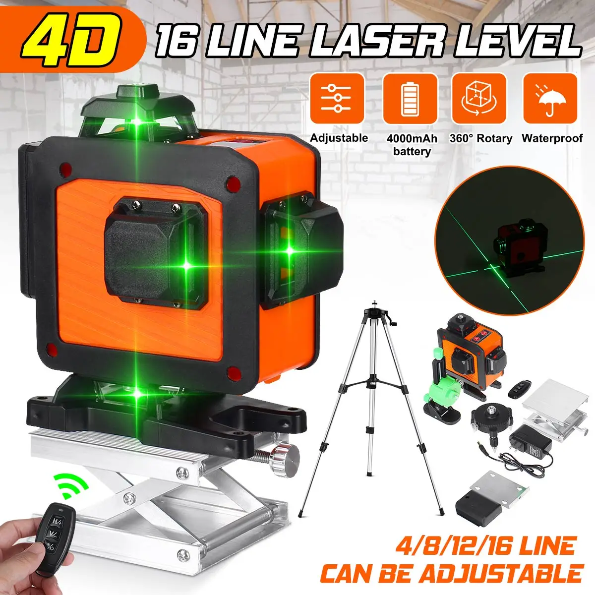 4D 16 Lines Laser Level Green Level Self-Leveling 360 Horizontal & Vertical Cross Powerful Green Beams Laser Level New
4D 16 Lines Laser Level Green Level Self-Leveling 360 Horizontal & Vertical Cross Powerful Green Beams Laser Level New