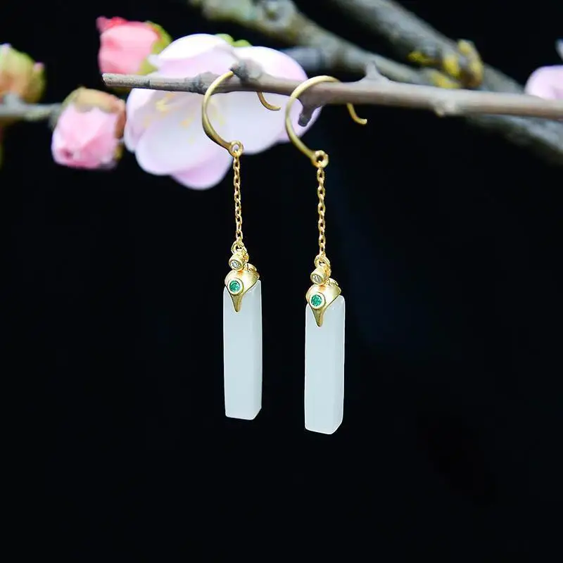 Clear Shake Natural Hetian Jade White Jade Chinese Style Earrings S925 Sterling Silver Women's Earrings Simple Rectangular Class
Clear Shake Natural Hetian Jade White Jade Chinese Style Earrings S925 Sterling Silver Women's Earrings Simple Rectangular Class