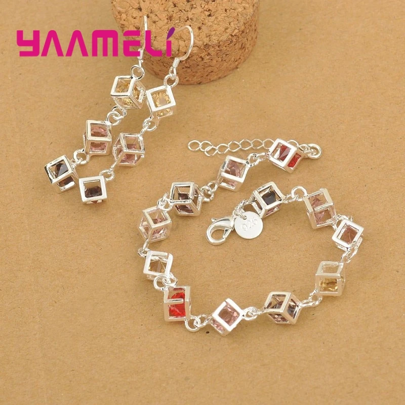 Hot Sale Rainbow Multicolor CZ Crystal Cube Earrings Pendientes Bracelet Jewelry Set Shiny 925 Sterling Silver Woman Girl Bijoux
Hot Sale Rainbow Multicolor CZ Crystal Cube Earrings Pendientes Bracelet Jewelry Set Shiny 925 Sterling Silver Woman Girl Bijoux