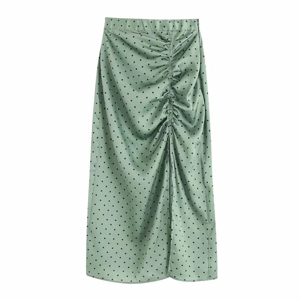 

Vintage Elegant Polka Dot Pleated Midi Skirt Women 2021 Fashion Elastic Waist Side Zipper Slit Female Skirts Chic Faldas Muje