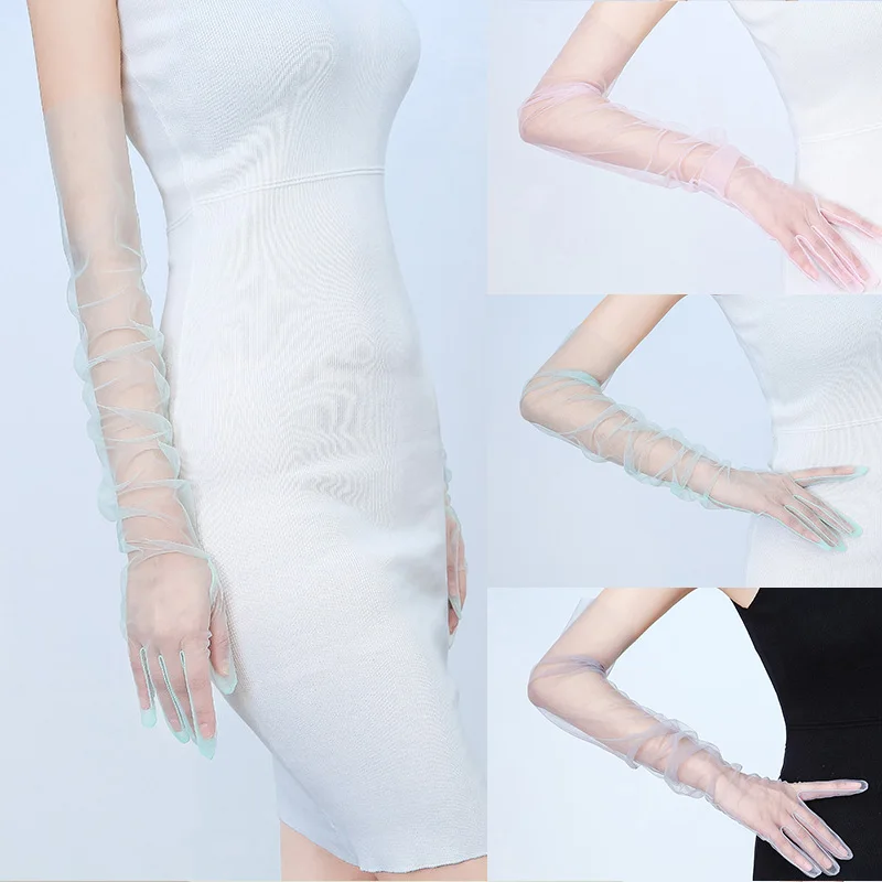 70CM Womens Ultra Thin Gloves Tulle Elbow Long Wedding Bride Dress Gloves Solid Color Sheer Transparent Sunscreen Vintage Mitten
70CM Womens Ultra Thin Gloves Tulle Elbow Long Wedding Bride Dress Gloves Solid Color Sheer Transparent Sunscreen Vintage Mitten