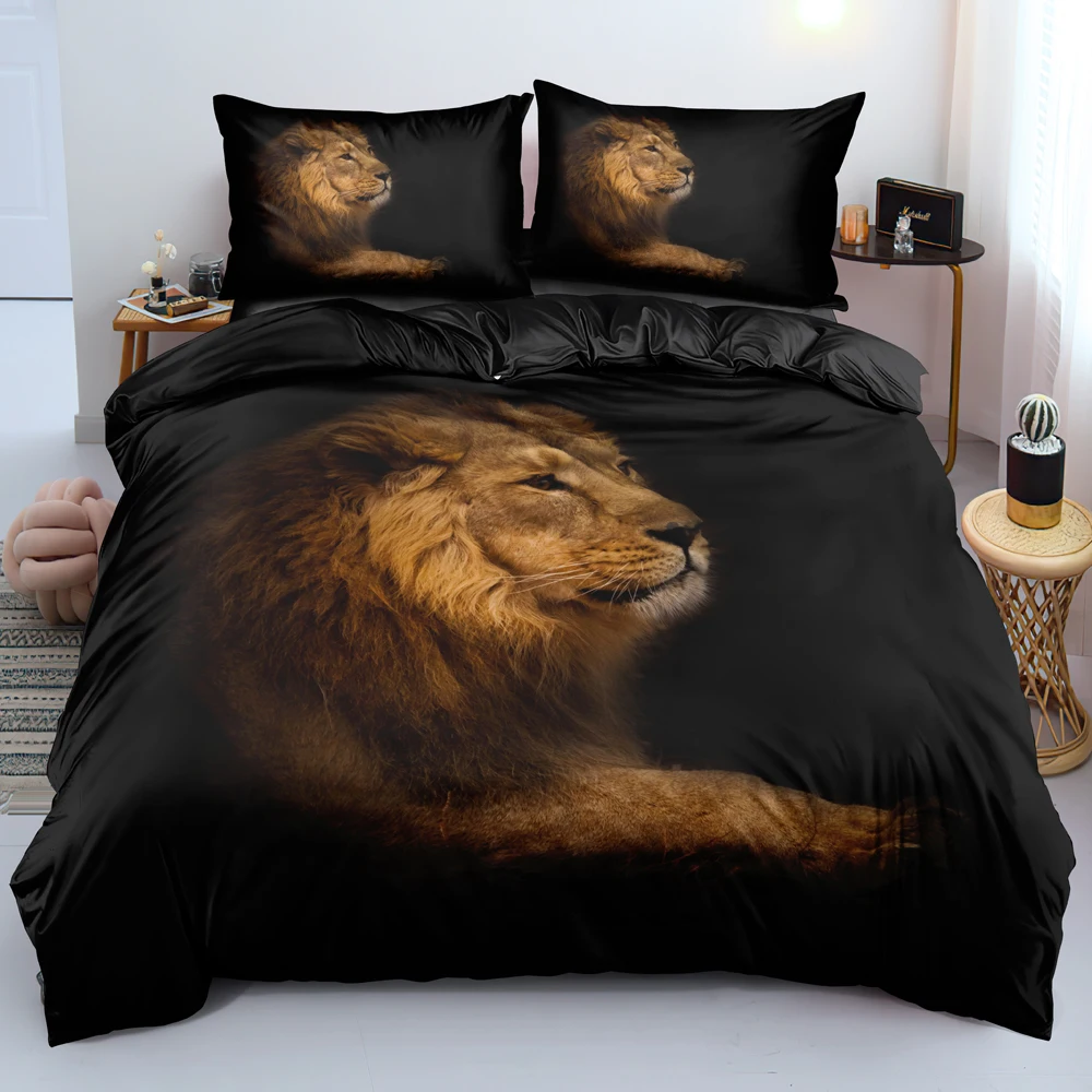 Animal Bedclothes 3D Black Quilt Cover Sets Lion Linens Bed and Pillow Shams Full Double Single Twin Queen King Size 160*200cm
Animal Bedclothes 3D Black Quilt Cover Sets Lion Linens Bed and Pillow Shams Full Double Single Twin Queen King Size 160*200cm
