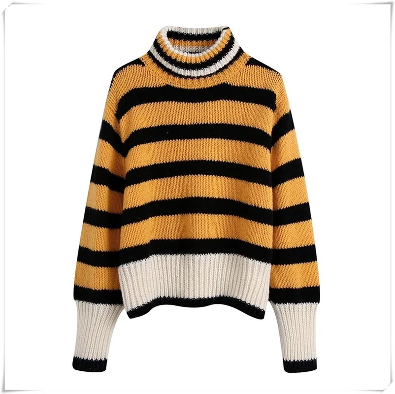 Femme Fashion Warm Winter Large Outline Casual Half High Neck Loose Knit Sweater Women's Cropped Sweater Orange Striped Pullover
Femme Fashion Warm Winter Large Outline Casual Half High Neck Loose Knit Sweater Women's Cropped Sweater Orange Striped Pullover