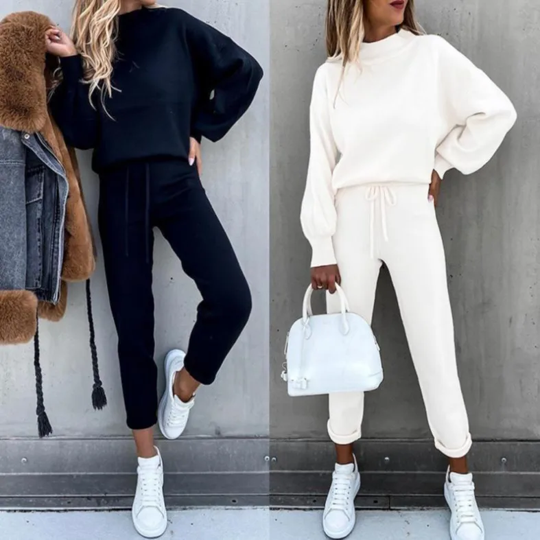 Autumn 2021 women's solid color fashion suit high pants casual pants stand collar Lantern Sleeve warm top two-piece set
Autumn 2021 women's solid color fashion suit high pants casual pants stand collar Lantern Sleeve warm top two-piece set