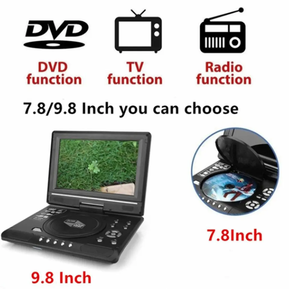 9.8 Inch Portable Mobile DVD WithTelevision Built In Battery Intelligent Power-off Memory Function Mini Television