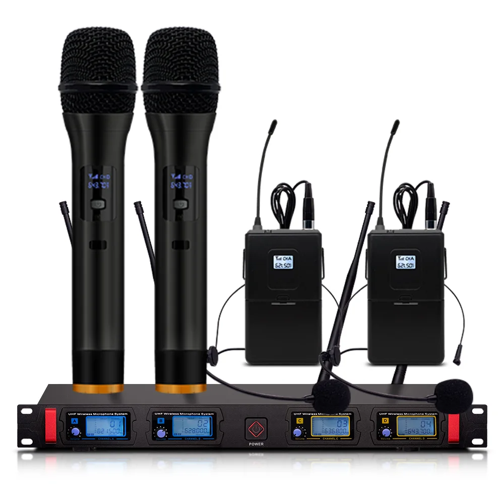 4-канальный беспроводной микрофон динамическая система дисплея УВЧ караоке