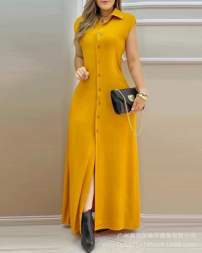 Shirt skirt 2021 new yellow sleeveless lapel long skirt temperament large size working shirt dress
Shirt skirt 2021 new yellow sleeveless lapel long skirt temperament large size working shirt dress