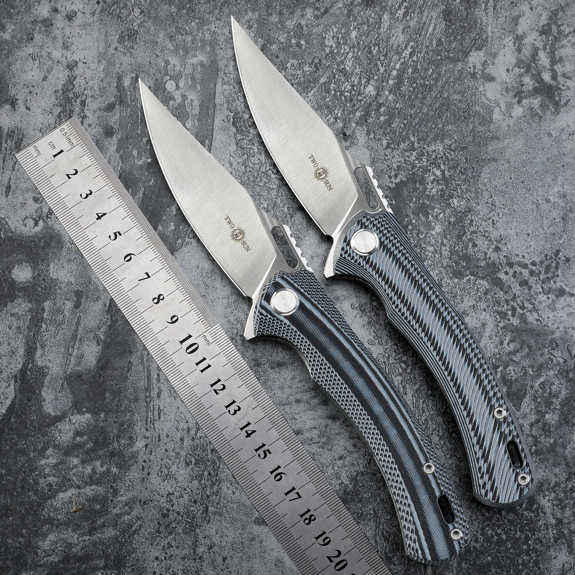

TWOSUN G10 handle 14C28N steel blade folding knife ball bearing outdoor camping survival fishing hunting knives edc tool TS127