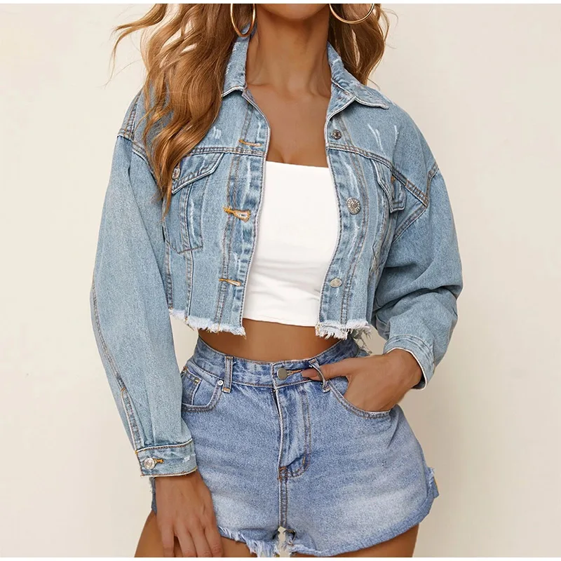 Autumn Burr Frayed Denim Women Short Coat Long Sleeve Turn-Down Collar Candy Color Female Jacket Vintage Streetwear Lady Outwear
Autumn Burr Frayed Denim Women Short Coat Long Sleeve Turn-Down Collar Candy Color Female Jacket Vintage Streetwear Lady Outwear