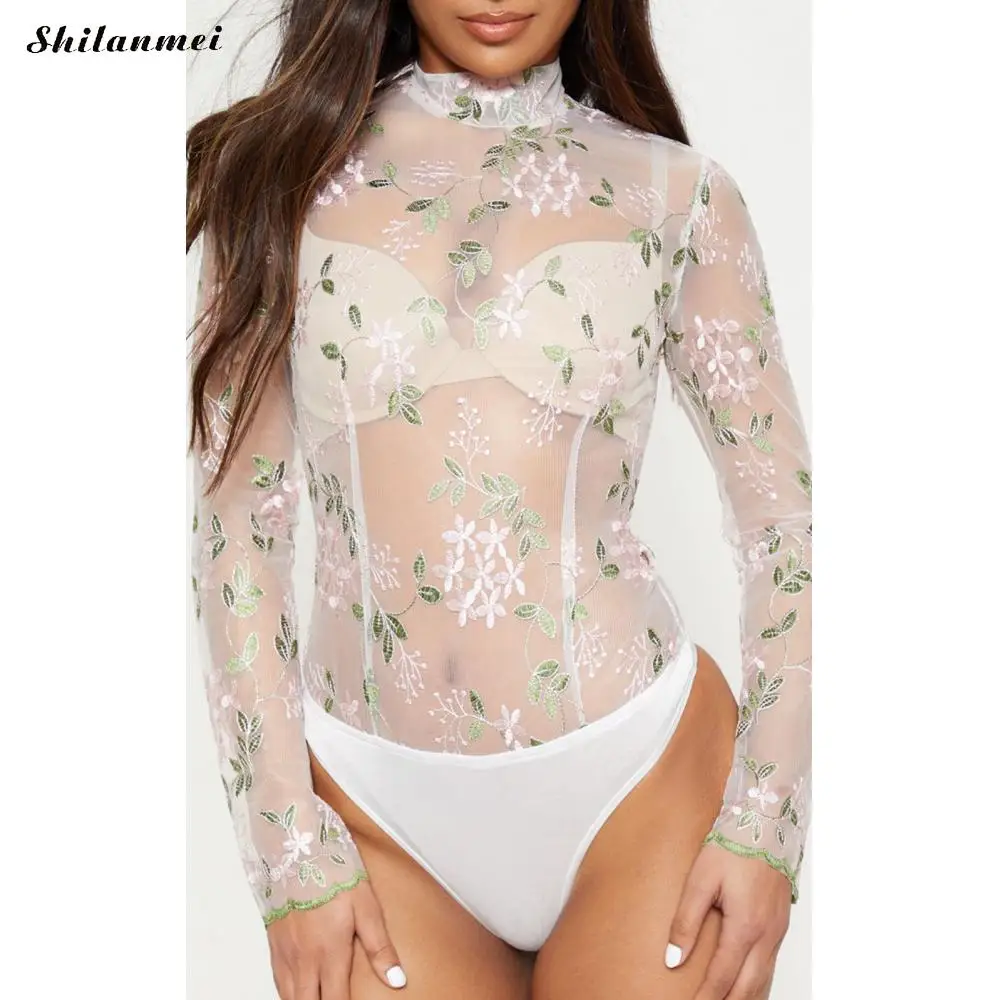 Turtleneck Sheer Mesh Bodysuit 2019 Elegant Floral Embroidery See Through Bodysuits Female Long Sleeve Club Transparent Overalls
Turtleneck Sheer Mesh Bodysuit 2019 Elegant Floral Embroidery See Through Bodysuits Female Long Sleeve Club Transparent Overalls