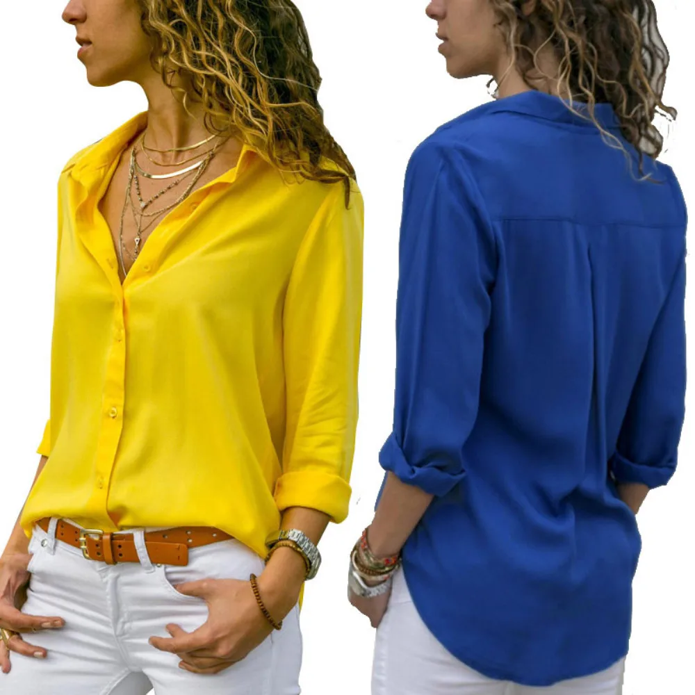 2021 Spring Autumn Sexy Deep V Neck Chiffon Long Sleeve Ladies Work Shirts Casual Loose Button Women's Blouse White Solid Tops
2021 Spring Autumn Sexy Deep V Neck Chiffon Long Sleeve Ladies Work Shirts Casual Loose Button Women's Blouse White Solid Tops