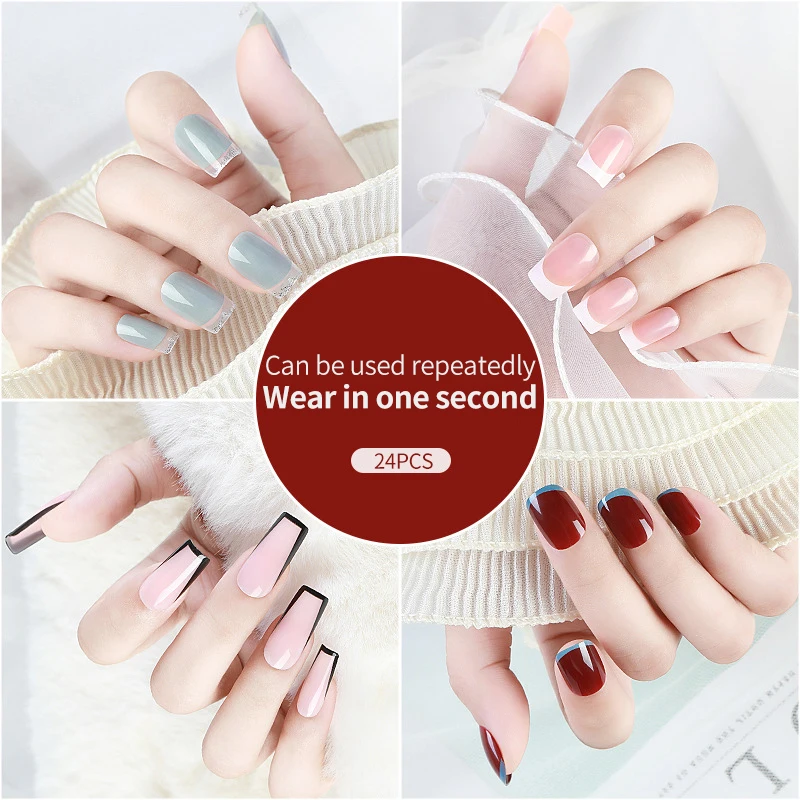 24PCS Professional Nail Art Line Drip Shaped Short Wearable Blue Pink Cherries Color Black Lines Stroke Long False Nails
24PCS Professional Nail Art Line Drip Shaped Short Wearable Blue Pink Cherries Color Black Lines Stroke Long False Nails