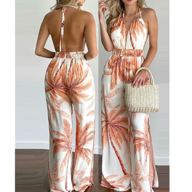 2021 Summer Women Floral Print Long Jumpsuits Sleeveless Deep V-Neck Backless Lace-up Halter Spilt Jumpsuit Beach Style
2021 Summer Women Floral Print Long Jumpsuits Sleeveless Deep V-Neck Backless Lace-up Halter Spilt Jumpsuit Beach Style
