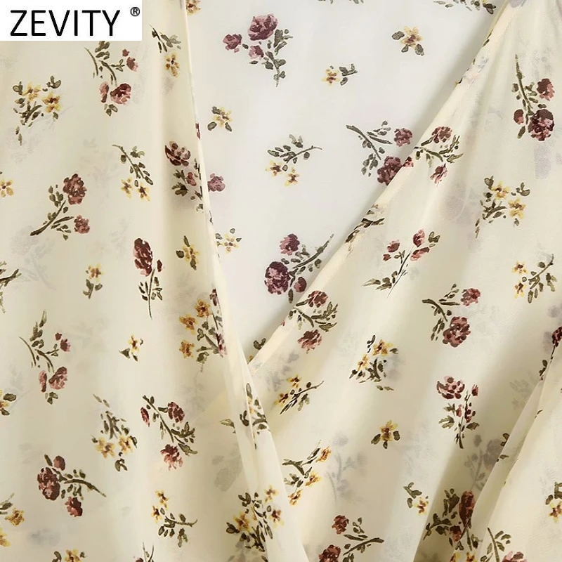 Новая женская элегантная шифоновая блузка Zevity с V-образным вырезом и цветочным