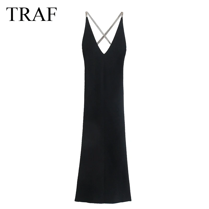 TRAF ZA Dresses Fashion With Chains Fitted Party Knitted Long Dress Woman Clothes Vintage Backless Cross Straps Female Sundress
TRAF ZA Dresses Fashion With Chains Fitted Party Knitted Long Dress Woman Clothes Vintage Backless Cross Straps Female Sundress