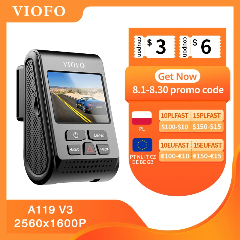 

VIOFO A119 V3 2K 60fps Car Dash Cam Super Night Vision Quad HD 2560 * 1600P Car DVR with Parking Mode G-sensor optional GPS