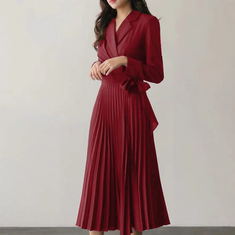 Women Blazer Dress Long Sleeve Pleated Chic Turn Down Collar Plus Size Spring Autumn Suit Dress Office Lady OL Mid-calf
Women Blazer Dress Long Sleeve Pleated Chic Turn Down Collar Plus Size Spring Autumn Suit Dress Office Lady OL Mid-calf