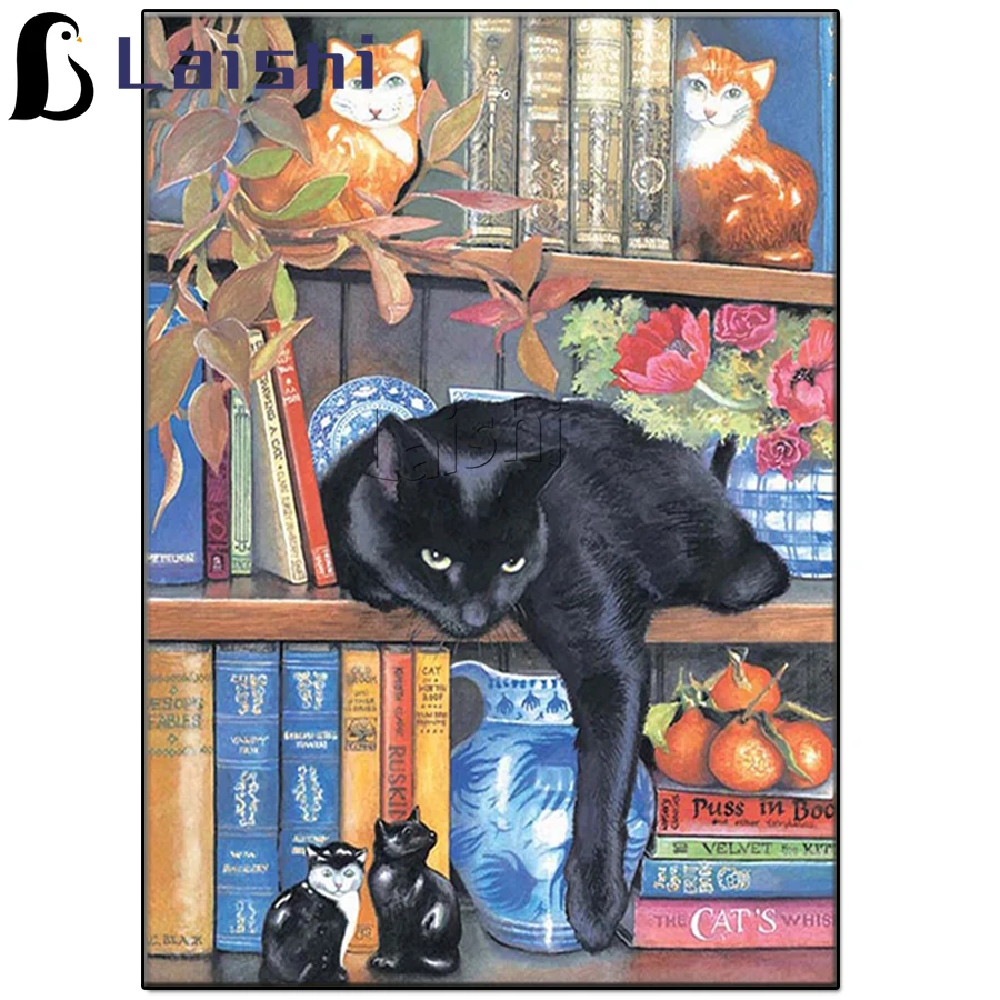 DIY 5D Square Diamond Embroidery Pets, Black Cat bookshelf Handmade Round Inlaid Rhinestone Cross Stitch Animal Home Decoration
DIY 5D Square Diamond Embroidery Pets, Black Cat bookshelf Handmade Round Inlaid Rhinestone Cross Stitch Animal Home Decoration